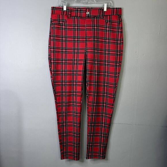 Thrill Jeans Red Black Plaid Skinny Leg Pull On Stretch Jeggings Women's Size 3X - Picture 1 of 11
